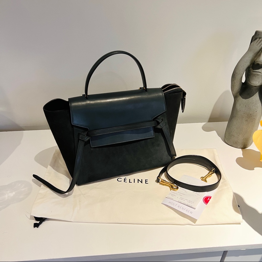 Authentic Celine Mini Belt Bag in Dark Green